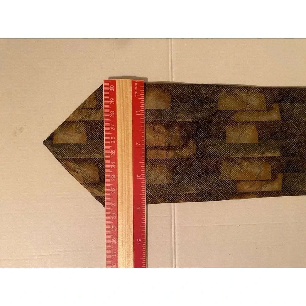 J. Ferrar Mens Silk Tie Brown Green Gold Geometric Made in Italy 4 Inch Width